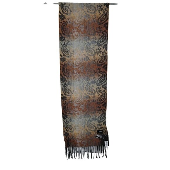 Cejon Ombre Paisley Woven Scarf With Fringe Brown Made In Italy NWT 12"x48" - Picture 2 of 8